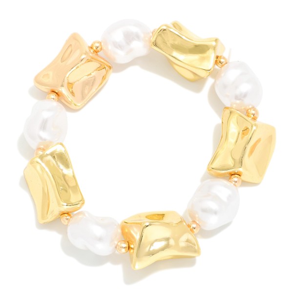 Wholesale baroque Pearl Metal Geometric Beaded Stretch Bracelet D