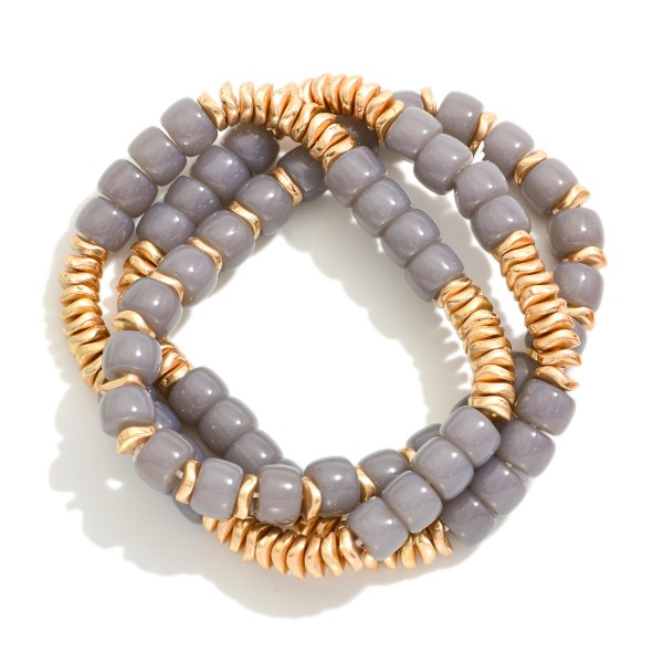 Wholesale set Three Glass Bead Stretch Bracelets Metal Tones D