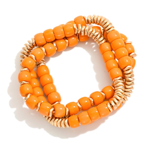 Wholesale set Three Glass Bead Stretch Bracelets Metal Tones D