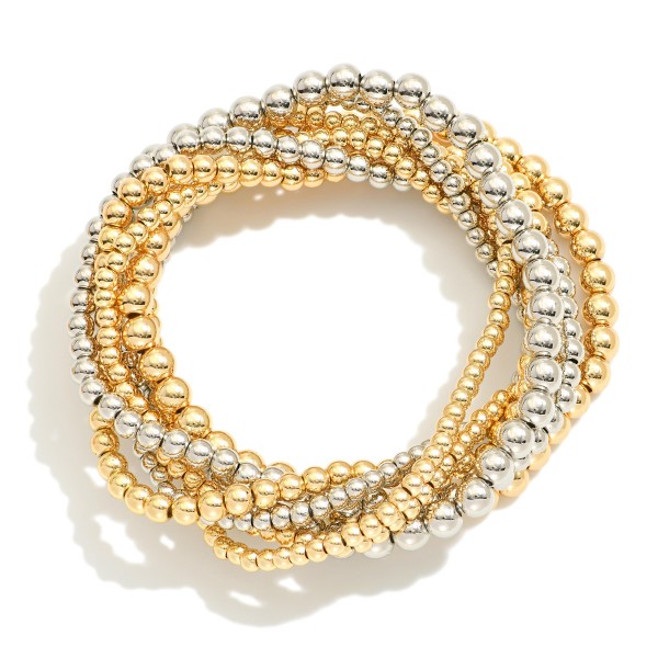 Wholesale set Seven Metal Beaded Stretch Bracelets D