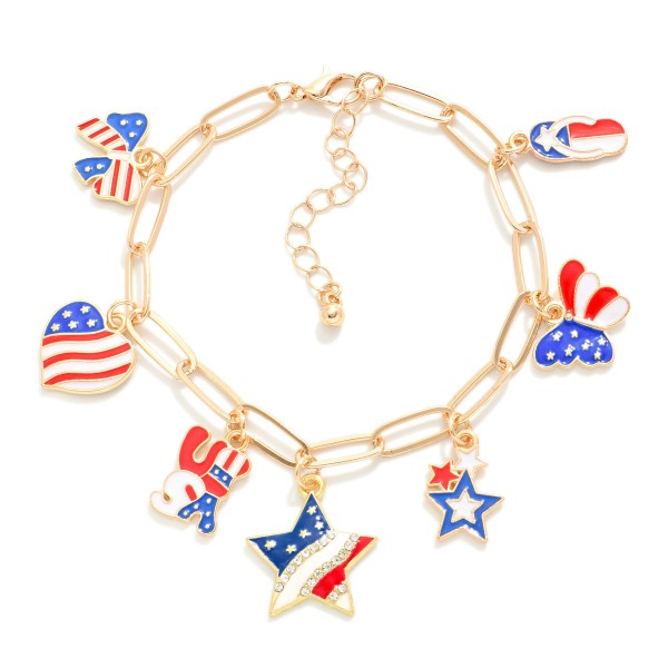 Wholesale paperclip Chain Link Charm Bracelet Enamel Americana Charms D