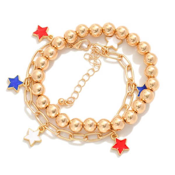Wholesale set Two Beaded Stretch Chain Link Bracelets Enamel Star Charms D
