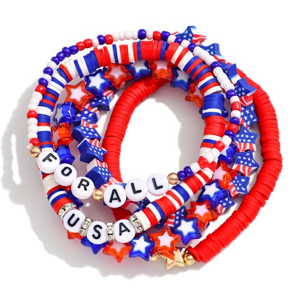 Wholesale set Five American Flag Themed Stretch Bracelet Star Beads USA ALL Bead