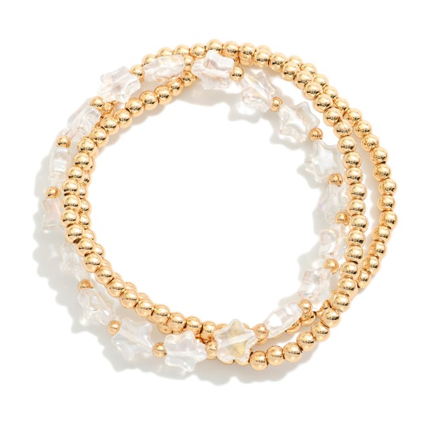 Wholesale set Three Metal Beaded Stretch Bracelets Star Beads D