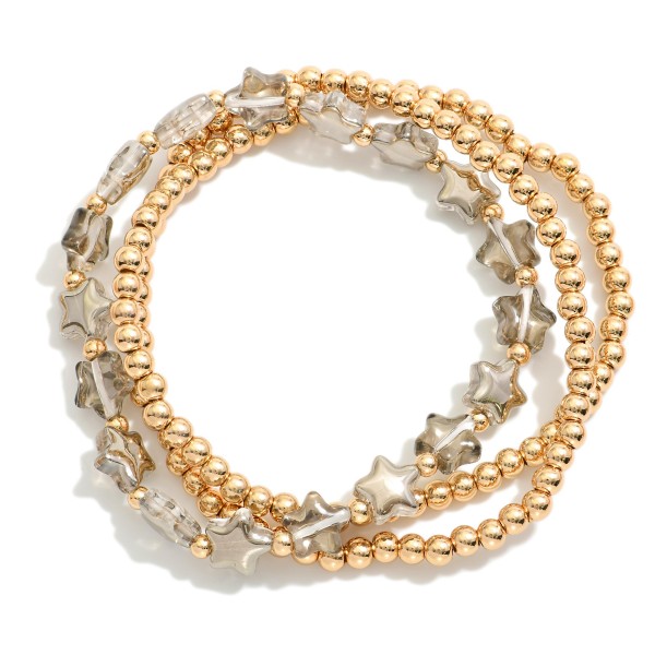 Wholesale set Three Metal Beaded Stretch Bracelets Star Beads D