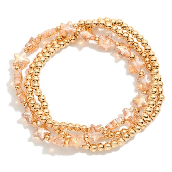 Wholesale set Three Metal Beaded Stretch Bracelets Star Beads D