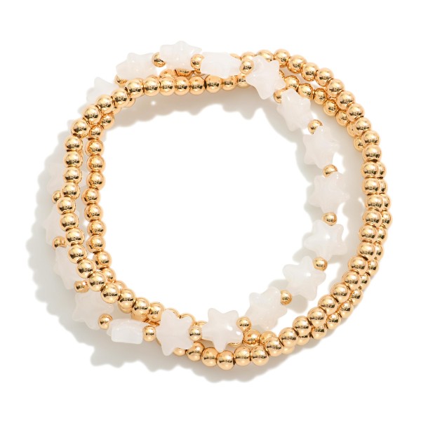 Wholesale set Three Metal Beaded Stretch Bracelets Star Beads D