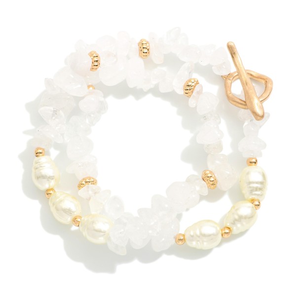 Wholesale set Two Stone Beaded Stretch Bracelets Metal Tones Pearls D
