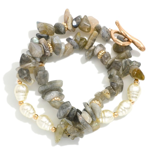 Wholesale set Two Stone Beaded Stretch Bracelets Metal Tones Pearls D