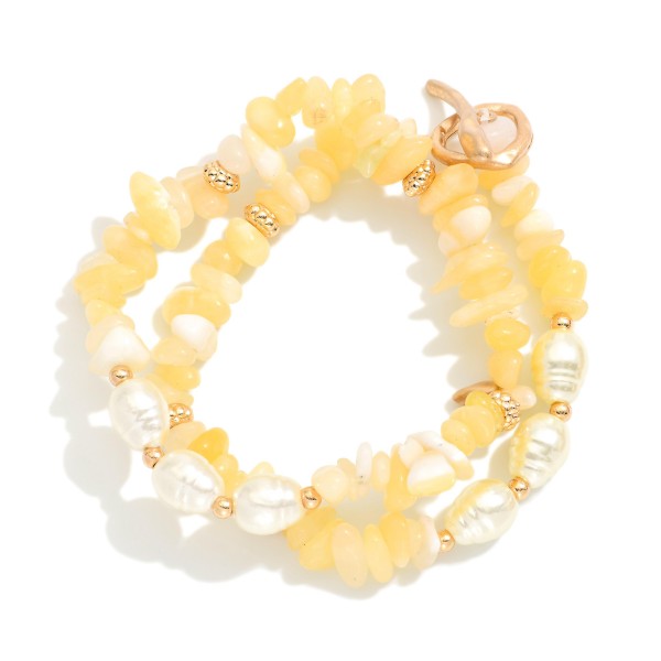Wholesale set Two Stone Beaded Stretch Bracelets Metal Tones Pearls D