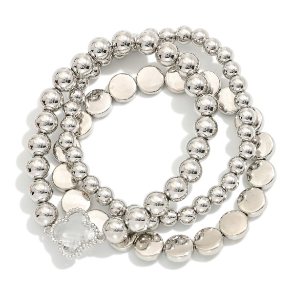 Wholesale set Three Metal Beaded Stretch Bracelets Glass Crystal Clover D