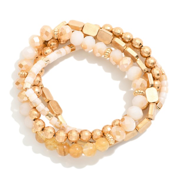 Wholesale set Four Beaded Stretch Bracelets Stone Beads Faceted Beads Metal D