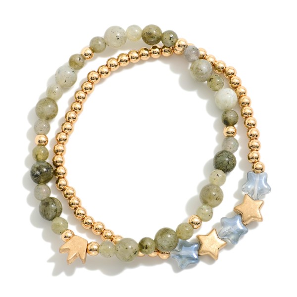 Wholesale set Two Beaded Stretch Bracelet Stone Beads Star Beads D