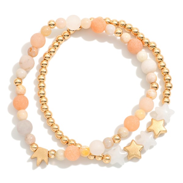 Wholesale set Two Beaded Stretch Bracelet Stone Beads Star Beads D