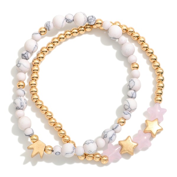 Wholesale set Two Beaded Stretch Bracelet Stone Beads Star Beads D