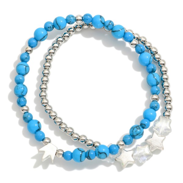 Wholesale set Two Beaded Stretch Bracelet Stone Beads Star Beads D