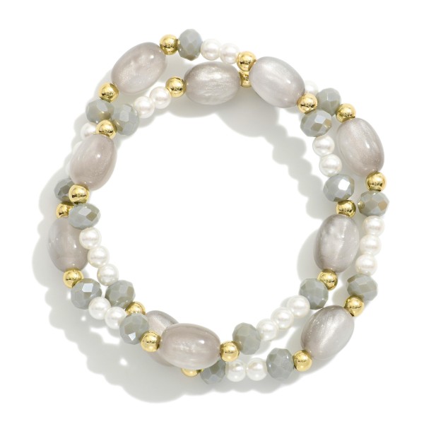 Wholesale set Two Beaded Stretch Bracelet Metal Beads Pearls Faceted Beads Glass
