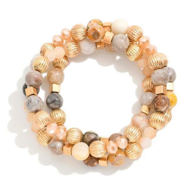 Wholesale set Three Stone Beaded Stretch Bracelet Metal Beads D