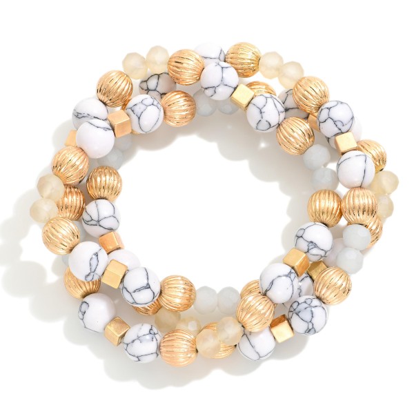 Wholesale set Three Stone Beaded Stretch Bracelet Metal Beads D