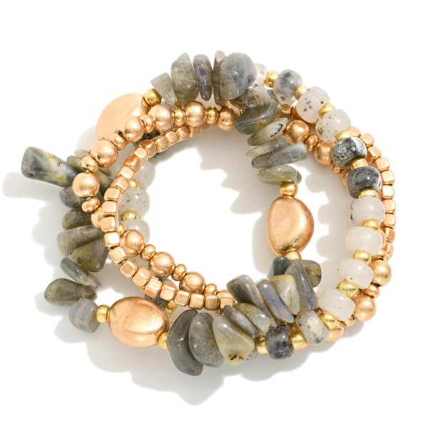 Wholesale set Three Beaded Stretch Bracelets Metal Tones Glass Faceted Beads Sto