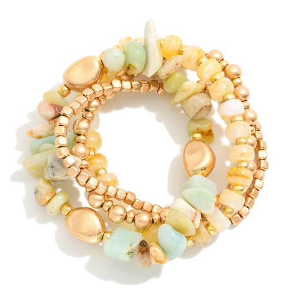 Wholesale set Three Beaded Stretch Bracelets Metal Tones Glass Faceted Beads Sto