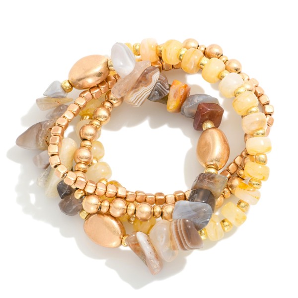 Wholesale set Three Beaded Stretch Bracelets Metal Tones Glass Faceted Beads Sto