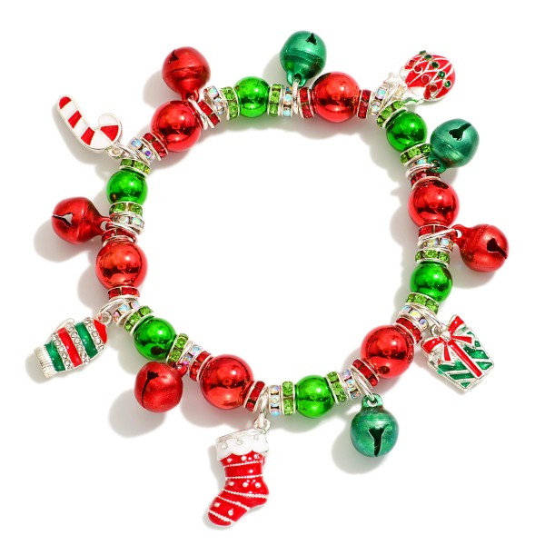 Wholesale jingle Bell Beaded Stretch Bracelet Enamel Christmas Charms D