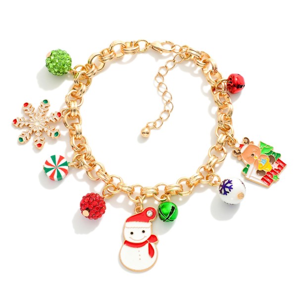 Chain Link Bracelet Featuring Enamel Christmas Charms 

-Approximately 2.25" D
-Extender 2" L