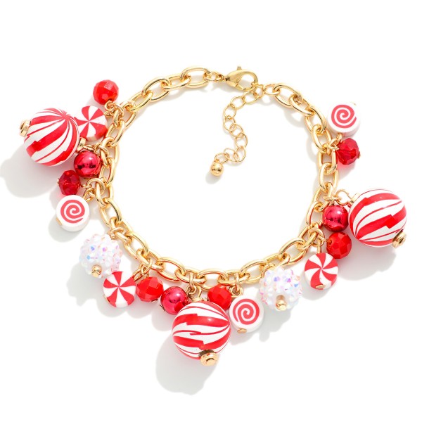 Chain Link Bracelet Featuring Enamel Christmas Candy Charms 

- Approximately 2.5" D
- Extender 2" L