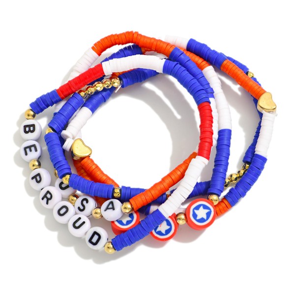Wholesale set Five Heishi Bead Beaded Stretch Bracelets Americana Beads L