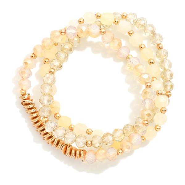 Wholesale set Three Beaded Stretch Bracelets Faceted Beads Faceted Stones Metal