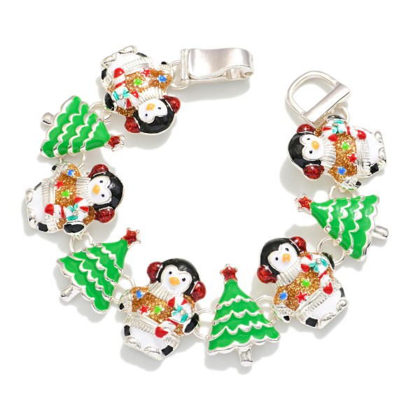 Wholesale linked Enamel Christmas Tree Penguins Chain Link Bracelet D