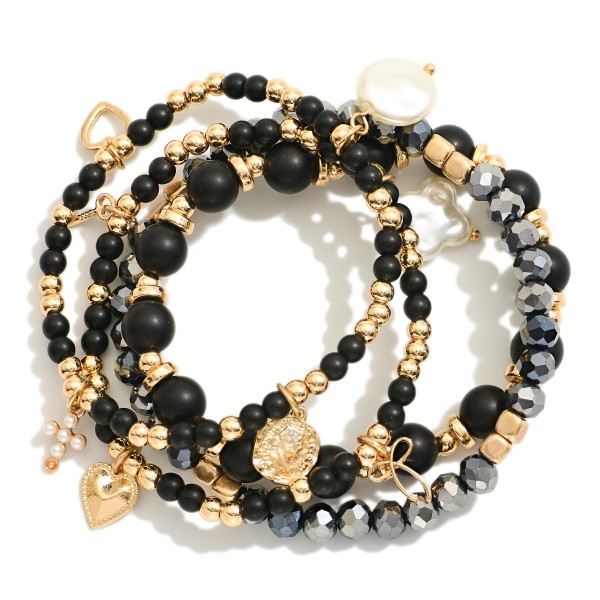 Wholesale set Four Beaded Stretch Bracelets Semi Precious Stone Pearl Faceted Be