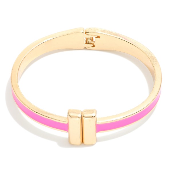 Metal Hinged Bangle Bracelet With Gold Tone Bar Closure 

- Approximately 2.25" D