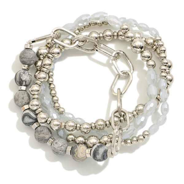 Wholesale set Four Beaded Stretch Bracelets Semi Precious Stone Faceted Beads Ch