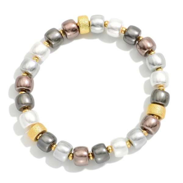 Pearl Beaded Stretch Bracelet Featuring Gold Tones 

- Approximately 3.25" D