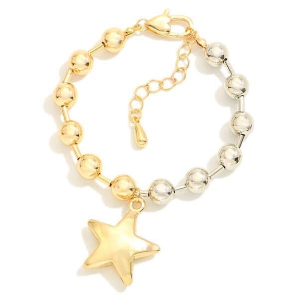 Two Tone Ball Chain Bracelet Featuring Star Charm 

- Approximately 3" D
- Extender 1.75" L

