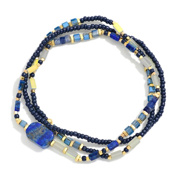 Set Of Three Beaded Stretch Bracelets Featuring Gold Tones & Faceted Stone Beads 

-Approximately 3.50" D 