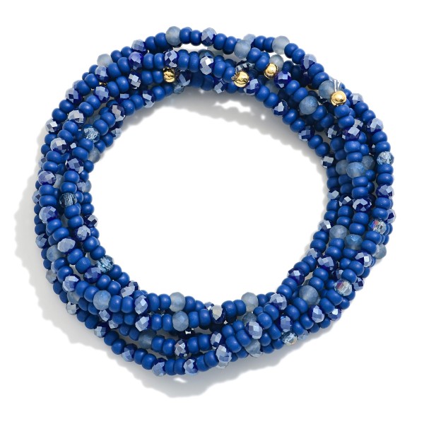 Set of Seven Petite Bead Beaded Bracelets Featuring Faceted Beads 

- Approximately 3" D