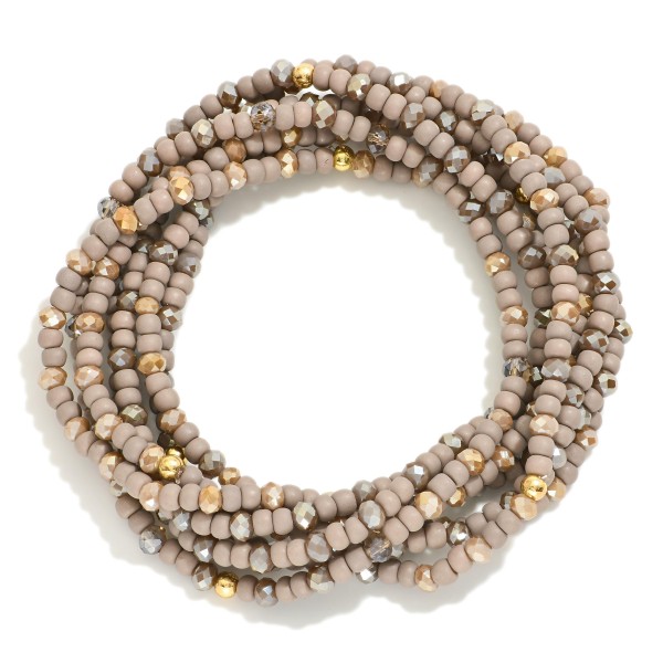 Set of Seven Petite Bead Beaded Bracelets Featuring Faceted Beads 
- Approximately 3" D