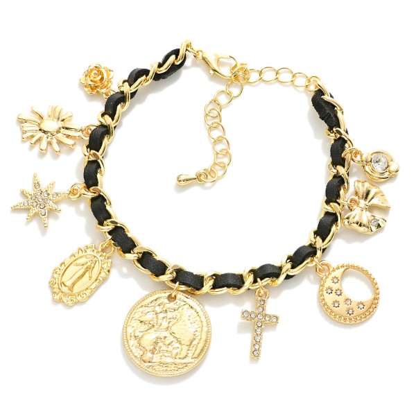 Wholesale chain Link Charm Bracelet Leather Band Detail D Extender L