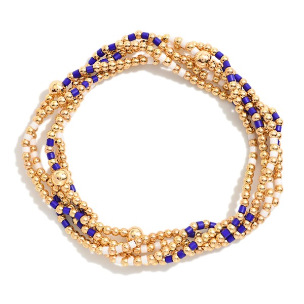 Set Of Five Game Day Beaded Stretch Bracelets Featuring Heishi Beads & Metal Tones 

- Approximately 2.5" D