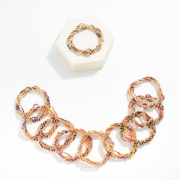 Set Of Five Game Day Beaded Stretch Bracelets Featuring Heishi Beads & Metal Tones 
- Approximately 2.5" D