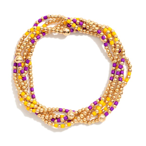 Set Of Five Game Day Beaded Stretch Bracelets Featuring Heishi Beads & Metal Tones 

- Approximately 2.5" D
