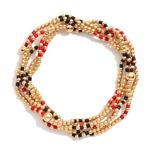Set Of Five Game Day Beaded Stretch Bracelets Featuring Heishi Beads & Metal Tones 

- Approximately 2.5" D