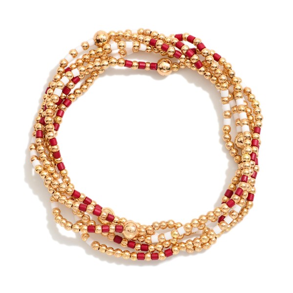 Set Of Five Game Day Beaded Stretch Bracelets Featuring Heishi Beads & Metal Tones 
- Approximately 2.5" D
