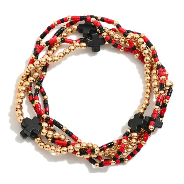 Set Of Five Game Day Beaded Stretch Bracelets Featuring Heishi Beads 

- Approximately 2.5" D