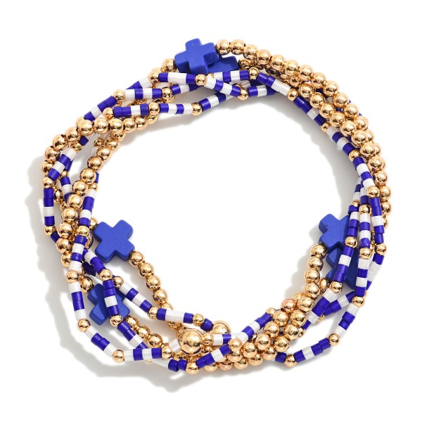 Set Of Five Game Day Beaded Stretch Bracelets Featuring Heishi Beads 

- Approximately 2.5" D