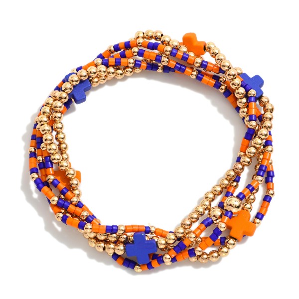 Set Of Five Game Day Beaded Stretch Bracelets Featuring Heishi Beads 

- Approximately 2.5" D
