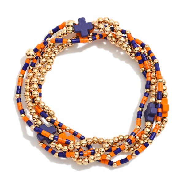 Set Of Five Game Day Beaded Stretch Bracelets Featuring Heishi Beads 

- Approximately 2.5" D